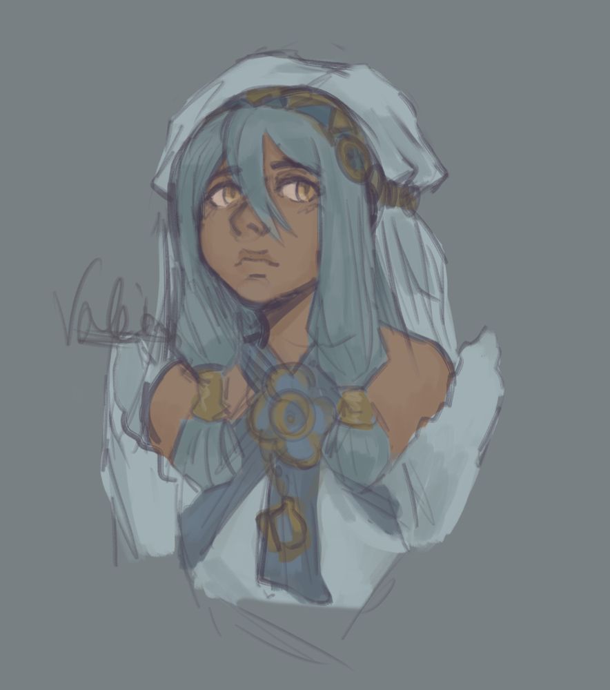 Bust digital drawing of young Azura from Fire emblem.