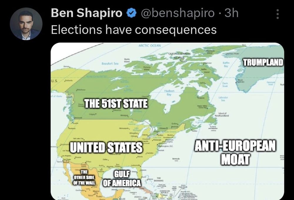 Ben shapiro tweet supporting annexation of greenland, canada, renaming the gulf of mexico etc.