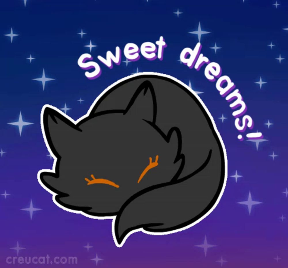 a drawing of a black cat with the words sweet dreams written around it