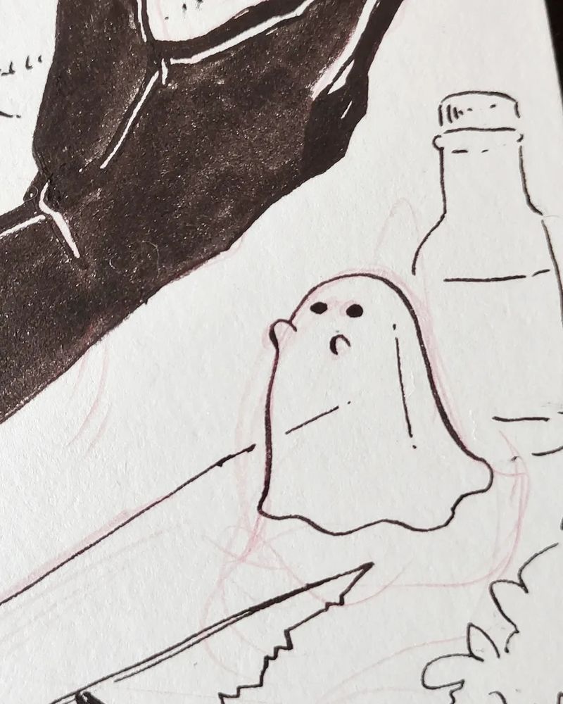 An even closer view of a tiny ghost with tiny arms.
