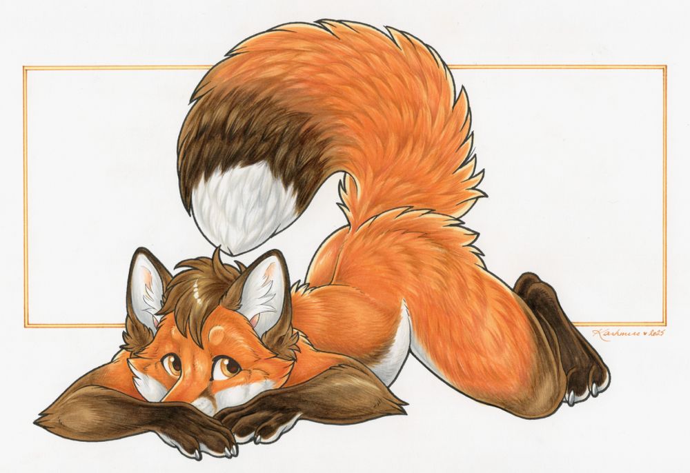 Anthro fox, bending over and peeking from behind it's paws