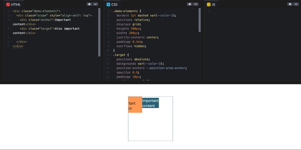CodePen demoing Anchor Pos Containing Block Shifting