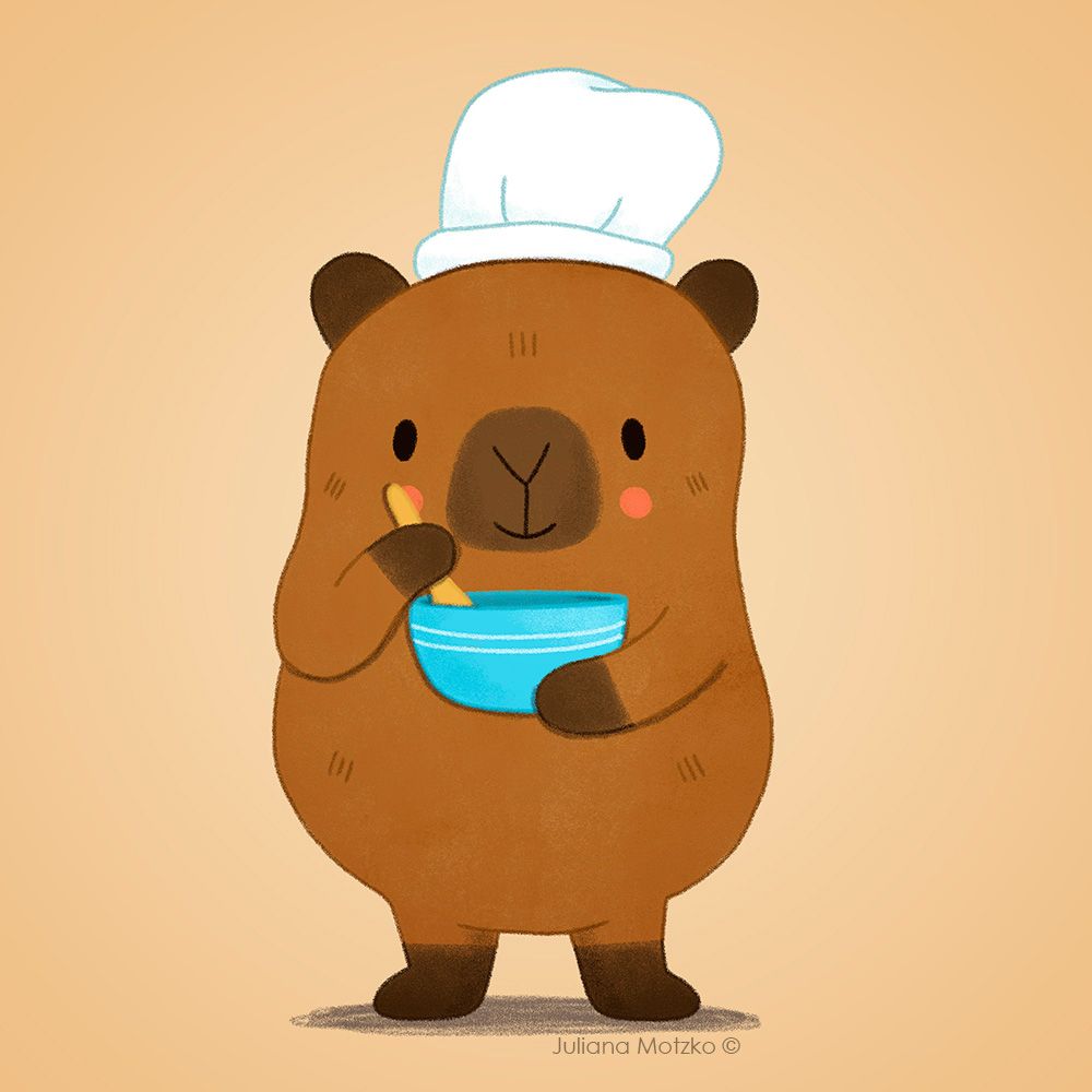 illustration of capybara making a cake