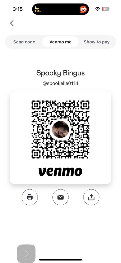 Venmo QR code for Spooky who needs help to remain housed and complete her chemotherapy.
