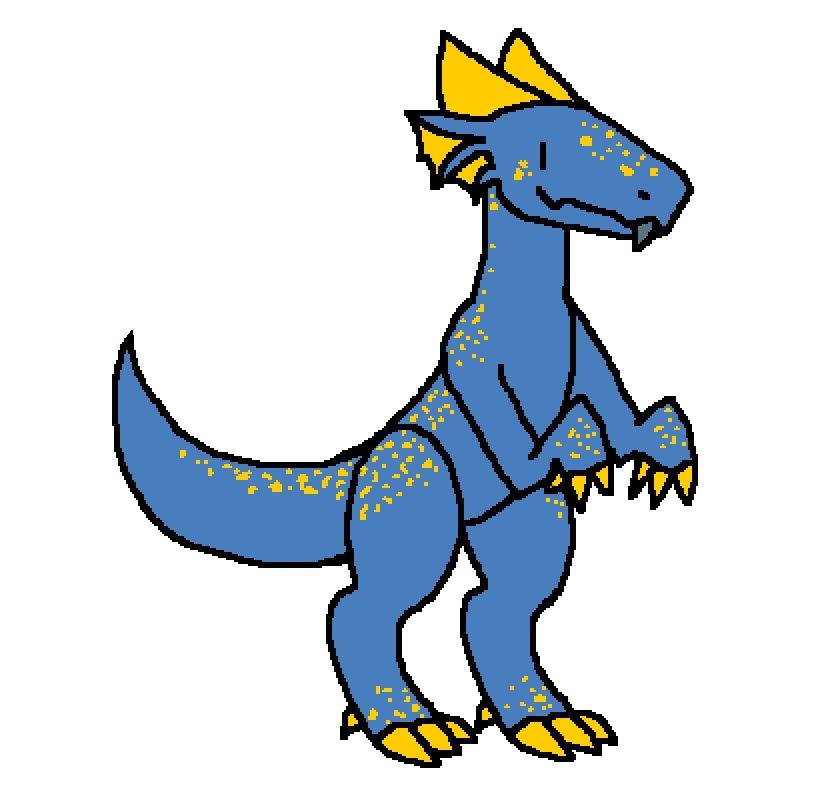 An MS Paint piece of yappa, standing  with her paws forward in a raptor stance, tongue sticking out - zero thoughts behind those eyes.
