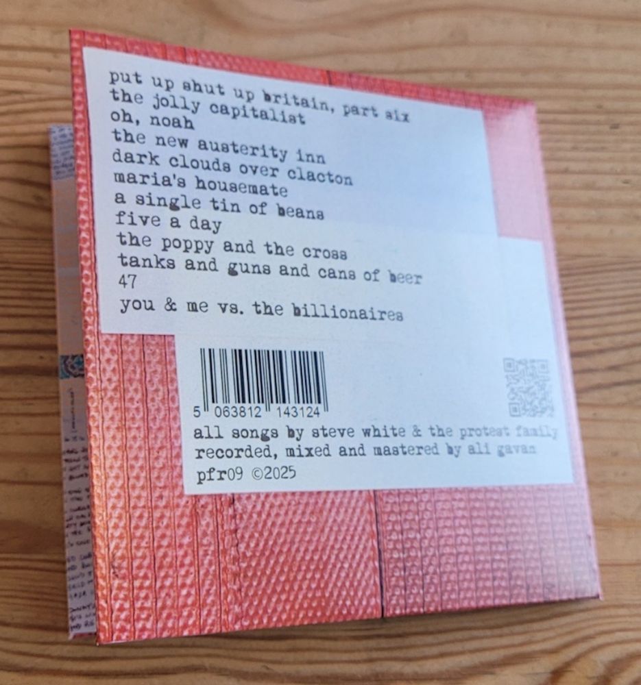 A picture of the rear cover of Evidence-Based Punk Rock by Steve White & The Protest Family