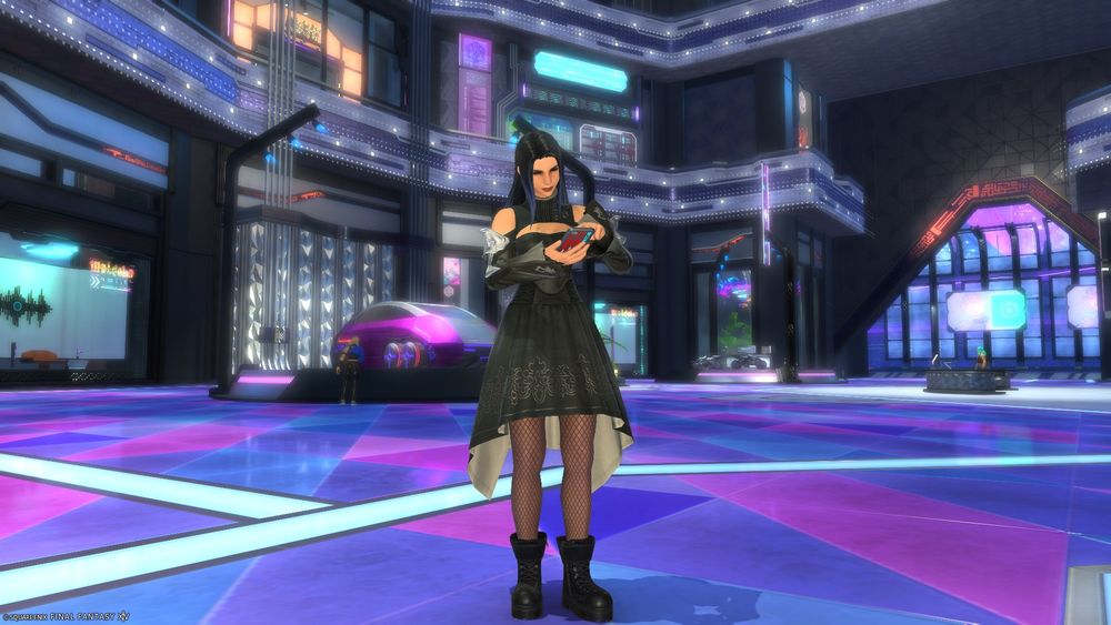 Goth girl at the mall on her phone