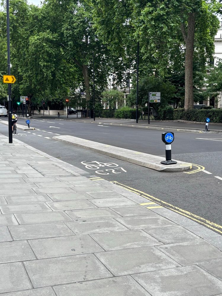 The cycle lane on Sussex Gardens, London, now with the correct blue cycle lane sign.