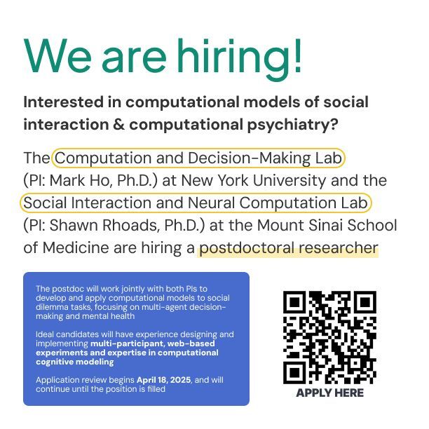 We are hiring! Interested in computational models of social interaction and computational psychiatry?