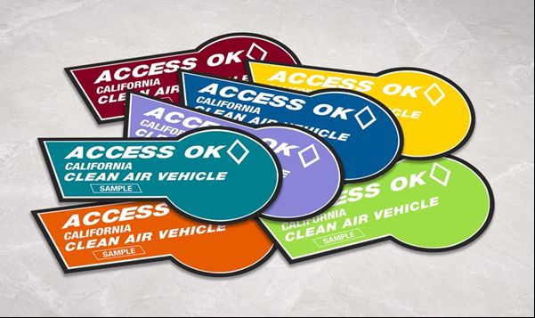 California Clean Air Vehicle decals of different colors