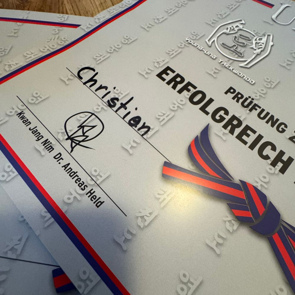 Urkunde von Taekwondo Gürtelprüfung 3. Kup