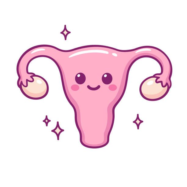 pink cartoon drawing of a uterus with a smiley face