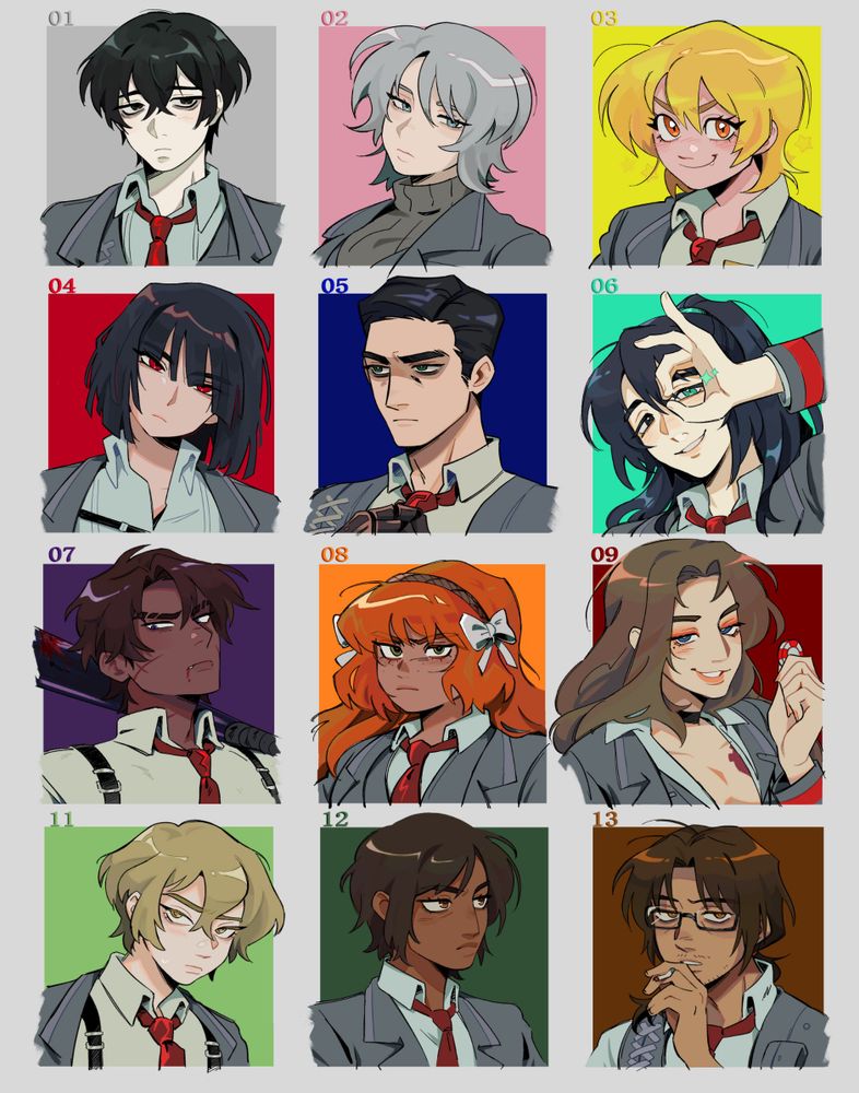 A redraw of Vellmori's Limbus Company sinner icons in OP's art style and interpretation.