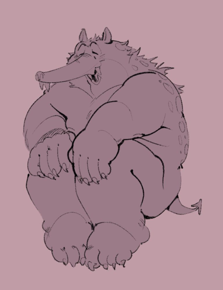 A doodle of the monster Grendel smiling.