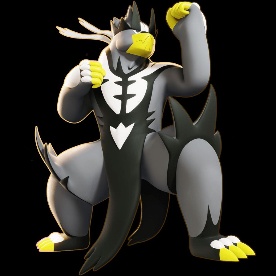 A 3D render of the pokemon Urshifu.