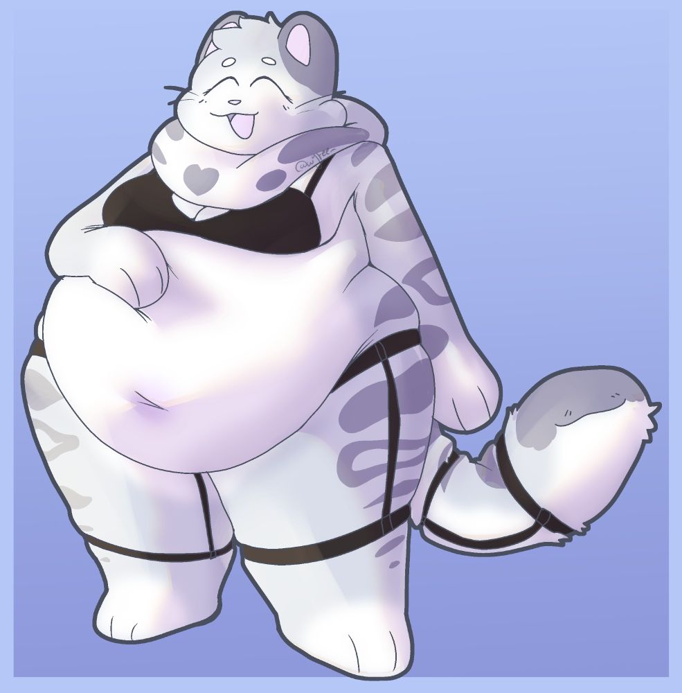 Nine and her tail-mouth in a relaxed pose, showing off both their strappy lingerie.