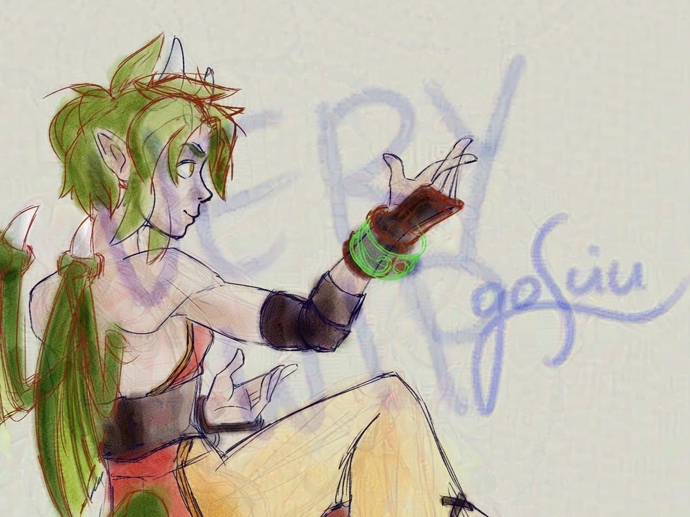 Work-In-Progress of an artpiece. It depicts a half dragon girl Draco Centauros in a fighting stance. This is her design from Puyo Puyo~n.