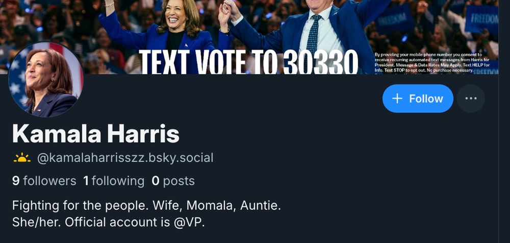 A fake Kamala Harris account screen grab