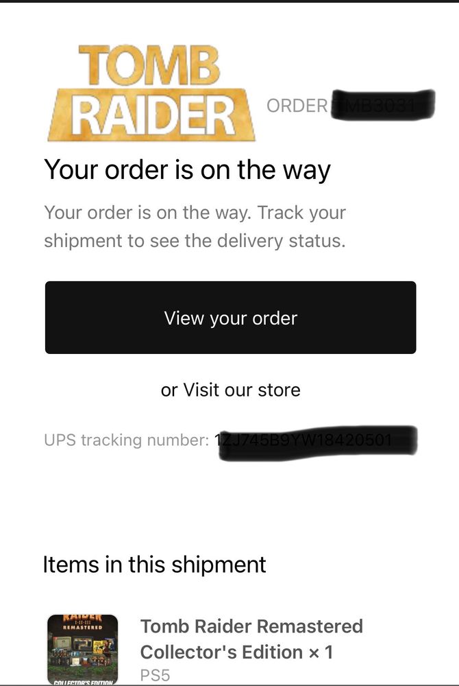 A screenshot of an email that says “Your order is on the way” 