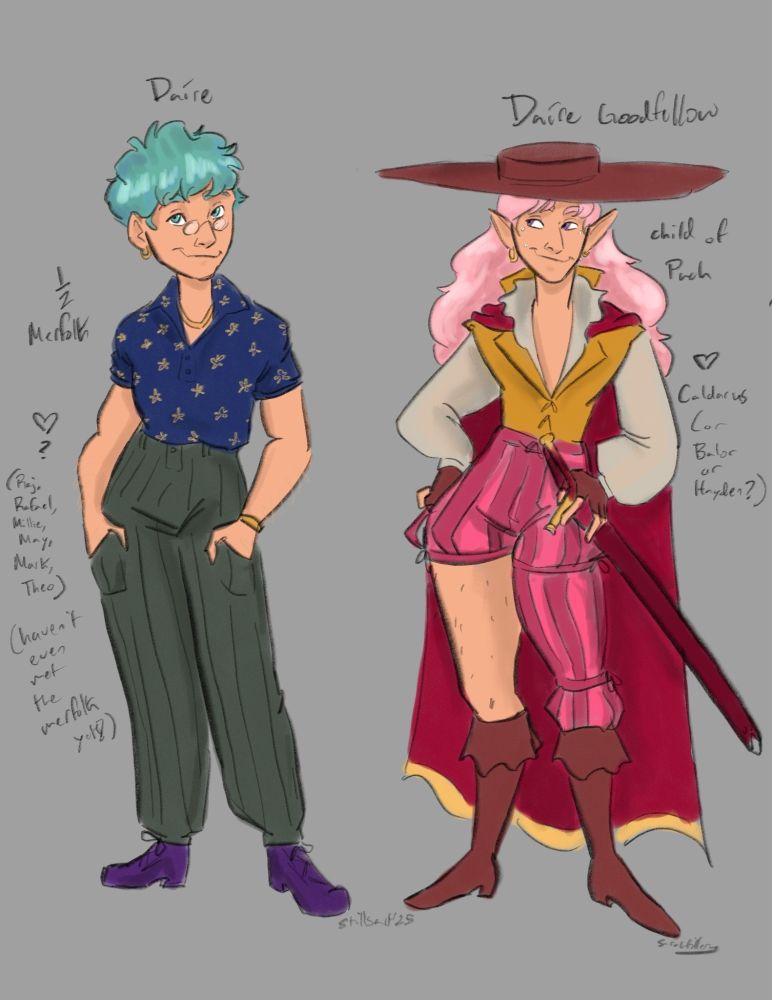 digital color sketch of Coral Island Farmer Daire and Fields of Mistria Farmer, Daire Goodfellow