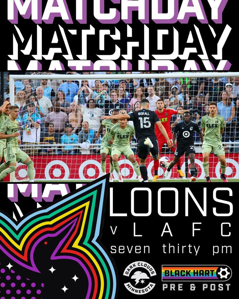 A photo from a previous match at Allianz field with a colorful loon design and the times and such from the post text