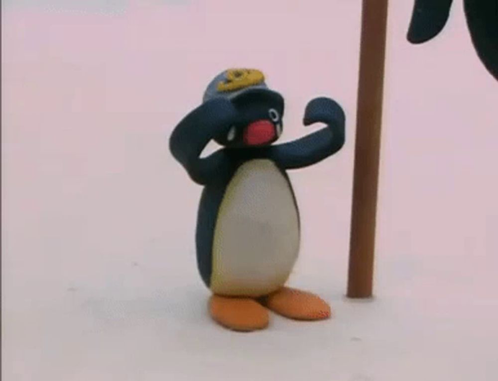 a penguin wearing a hat is standing in the snow .