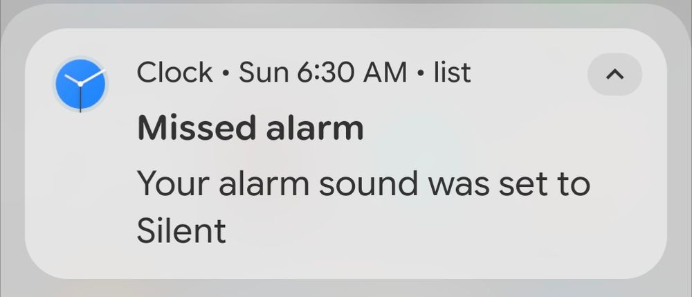 (missed alarm notification)
