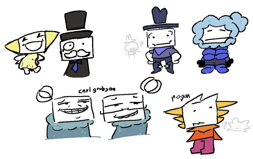 various doodles of Cubicans That Are Not Cubeston.
only two are named.
