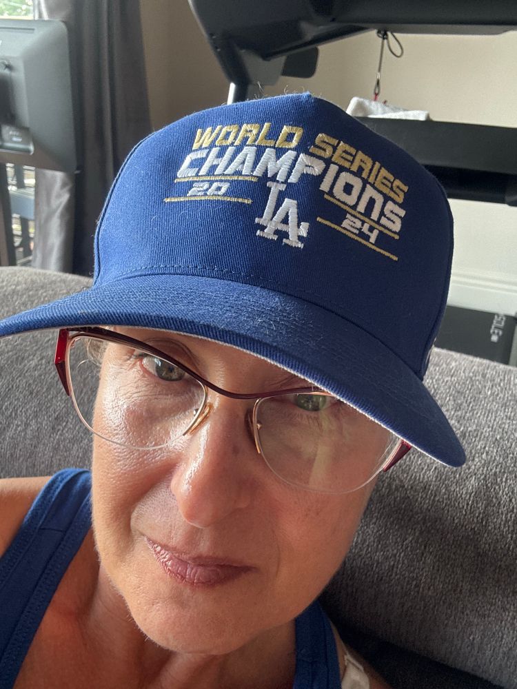 Picture of me in my Los Angeles Dodgers World Series Champions 2024 hat. 
