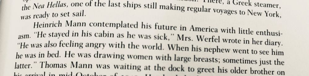 A passage from Otto Friedrich’s City Of Nets in which Heinrich Mann, contemplating a new life in America, draws boobies