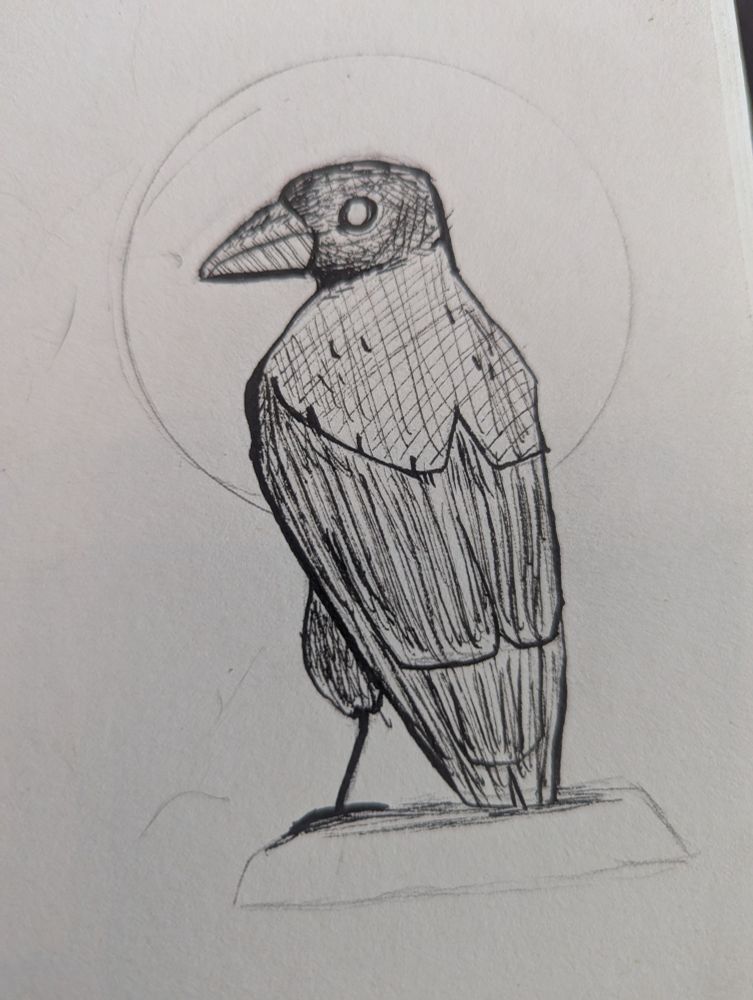A drawing of a raven. 