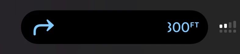 The Dynamic Island maps live activity showing 800FT cut off slightly 