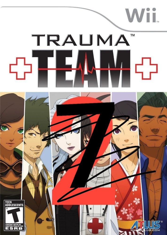 Trauma Team for Wii game box but I put a big 2 on it and then I crossed out the 2 (badly) and put a 7 over it