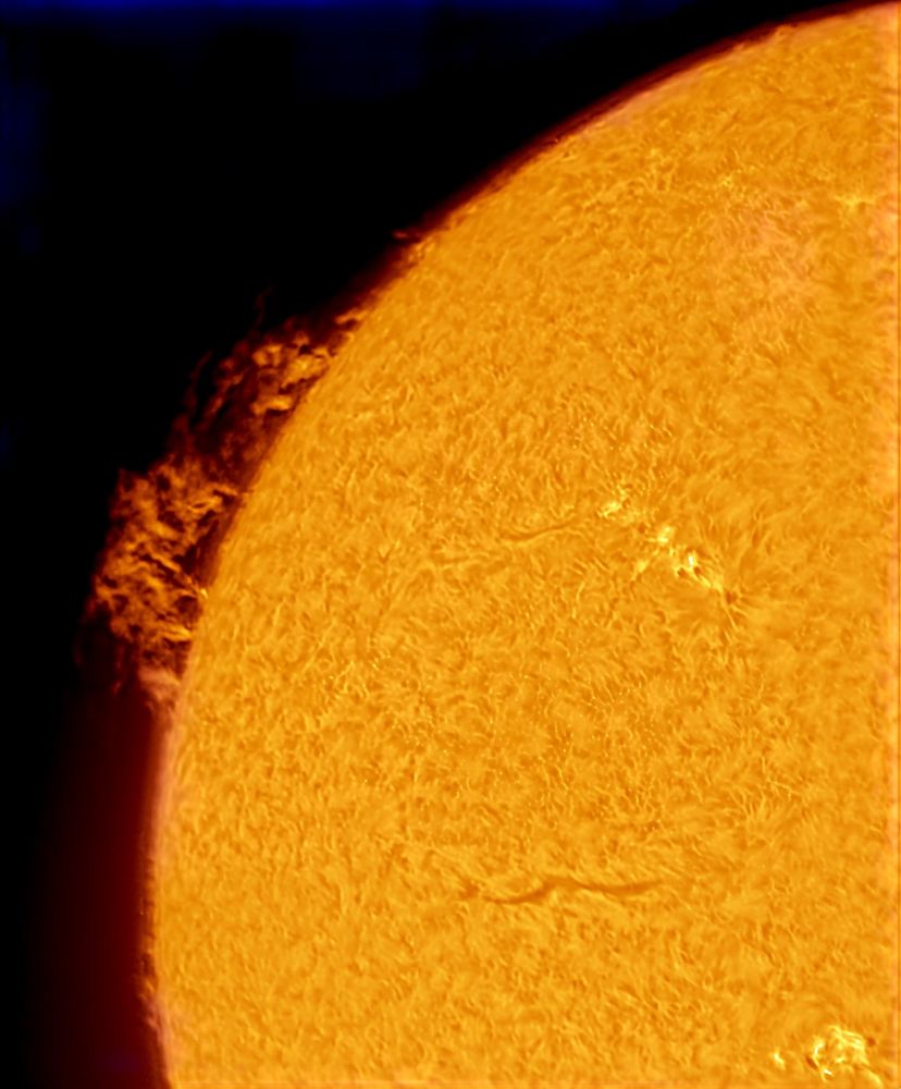 Large prominence on NW limb of the Sun.