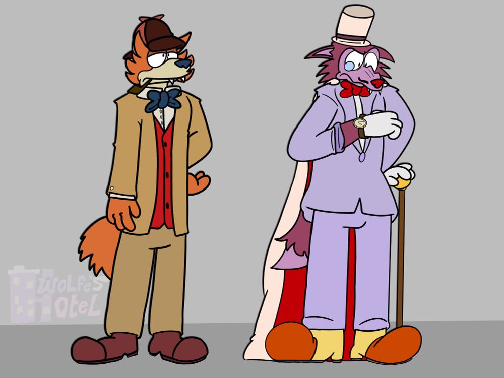 Sherlock Hound and Professor Moriarty in my art style as reference for myself for later drawings (it’s good to have these so I have an idea of how to draw them)