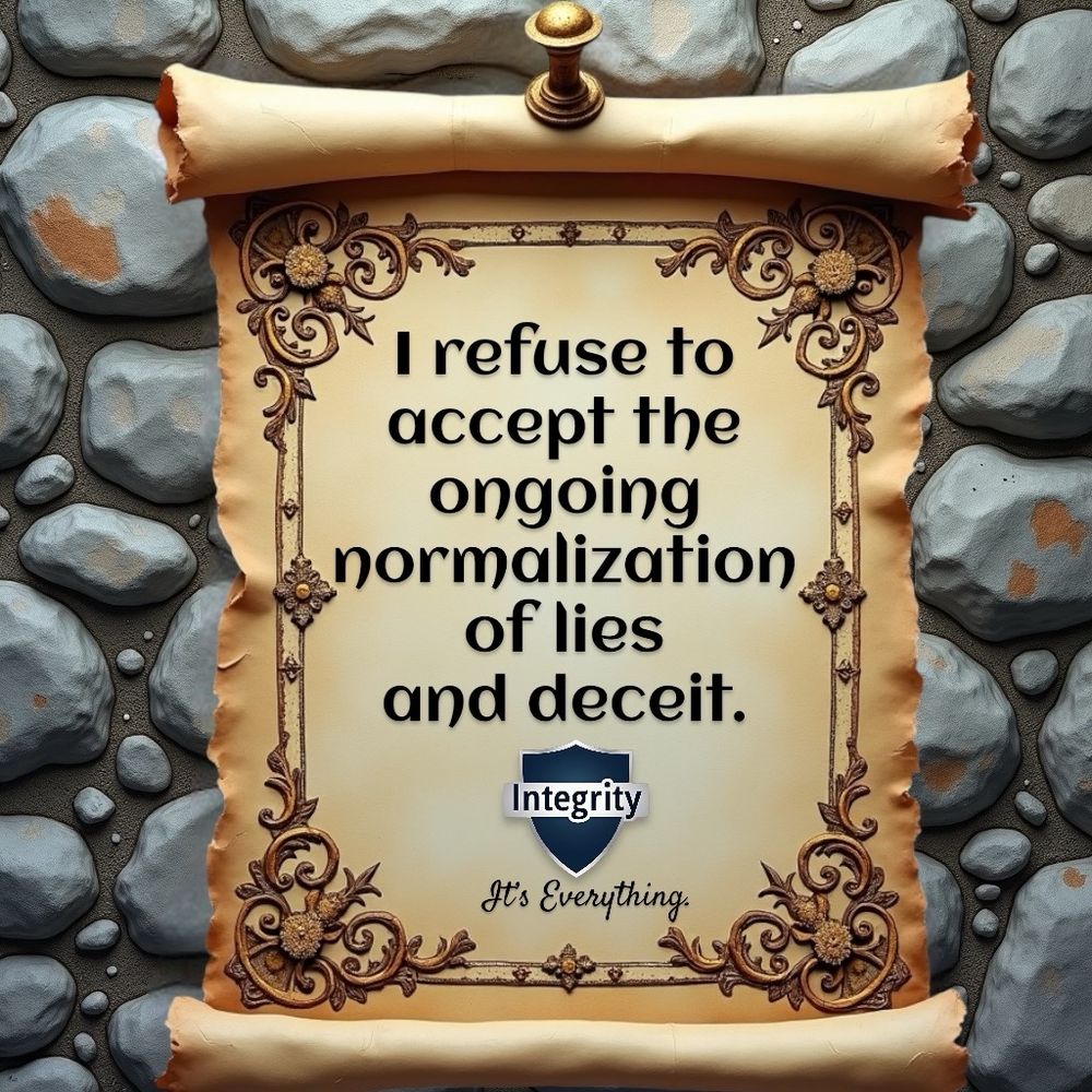 I refuse to accept the ongoing normalization of lies and deceit. Integrity — It’s everything.