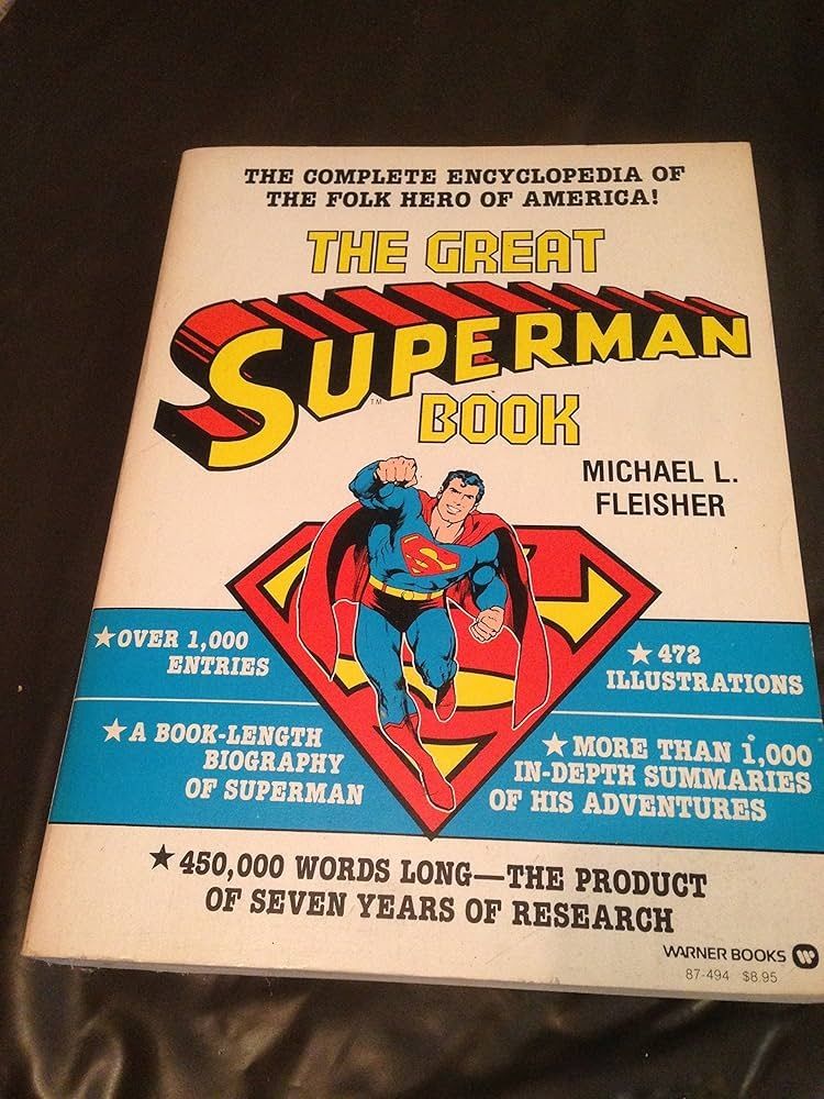 Cover of Michael Fleisher's "The Great Superman Book," with an image of Superman flying in front of a giant S-shield.