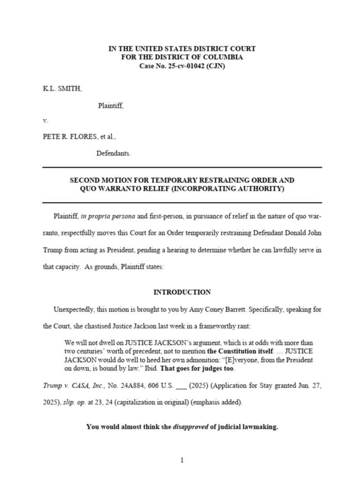 Request for order that Trump is legally barred from serving