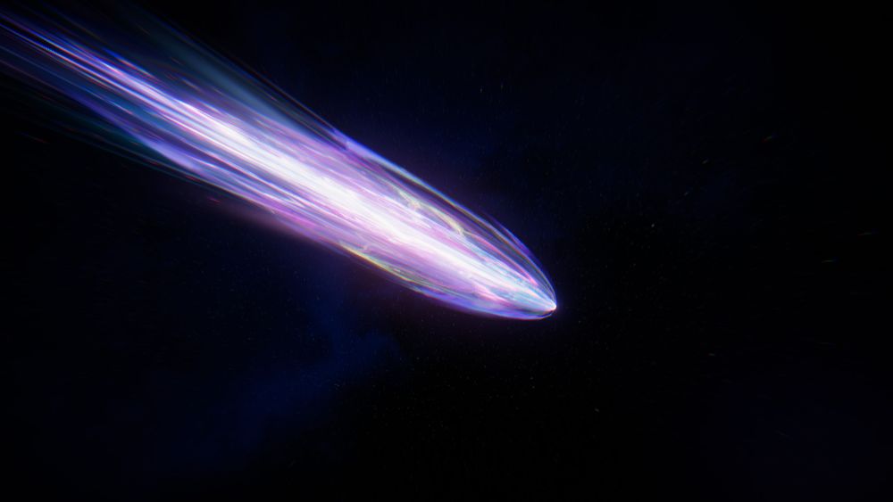Bright purple comet on a dark cosmic background