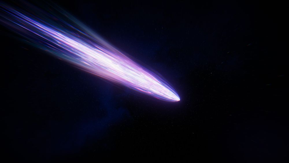 Bright purple comet on a dark cosmic background