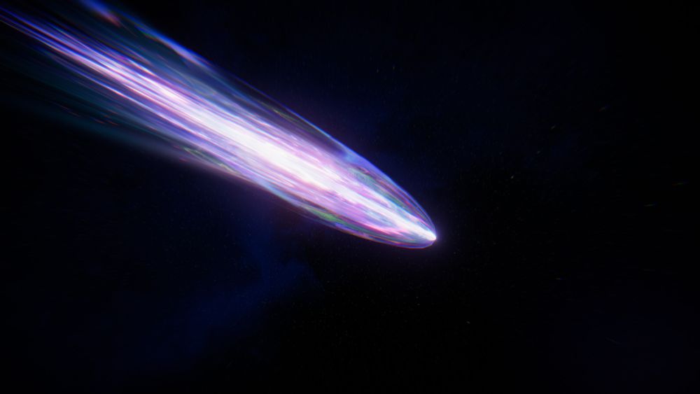 Bright purple comet on a dark cosmic background