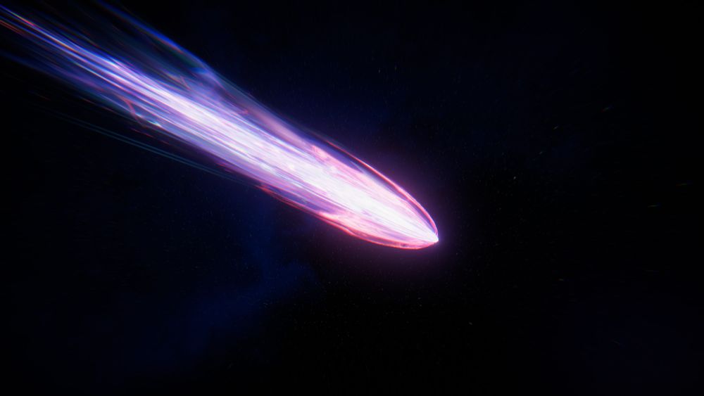 Bright purple comet on a dark cosmic background