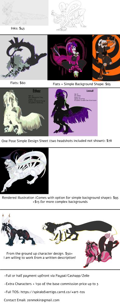 An image showing prices for my commissions.