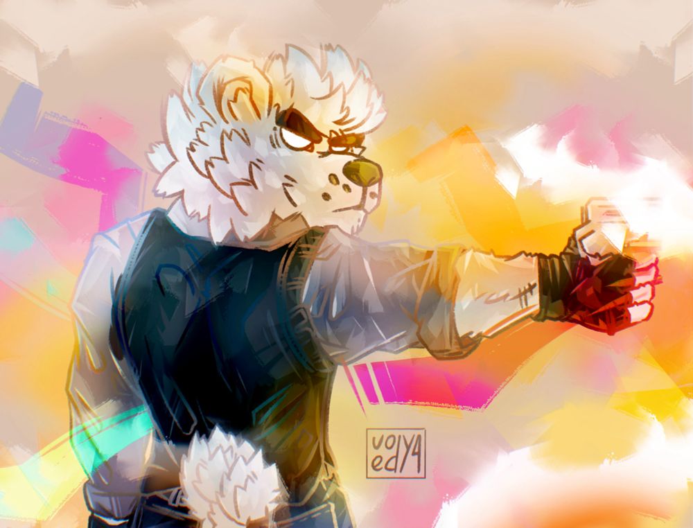 design ref character oc bear polarbear halfbody art sky pink sunset digital digitalart illustration furry furryart gift cloud spy defence angry serious arttrade