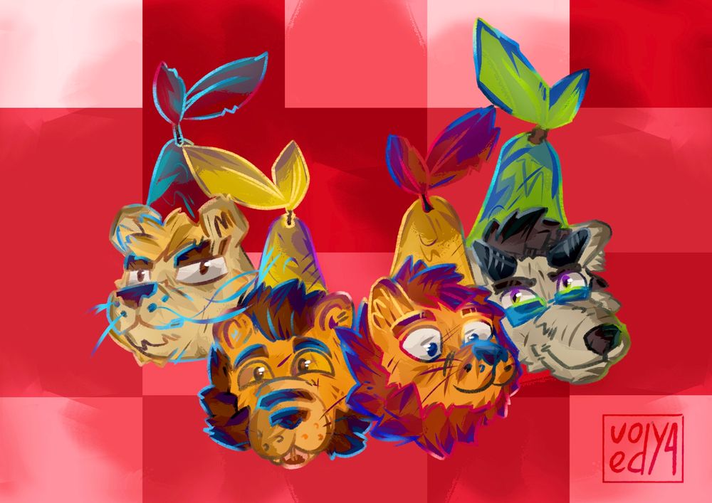 design ref character oc bear lion wolf heads art pear pink meme digital digitalart illustration furry furryart gift joke bros gift