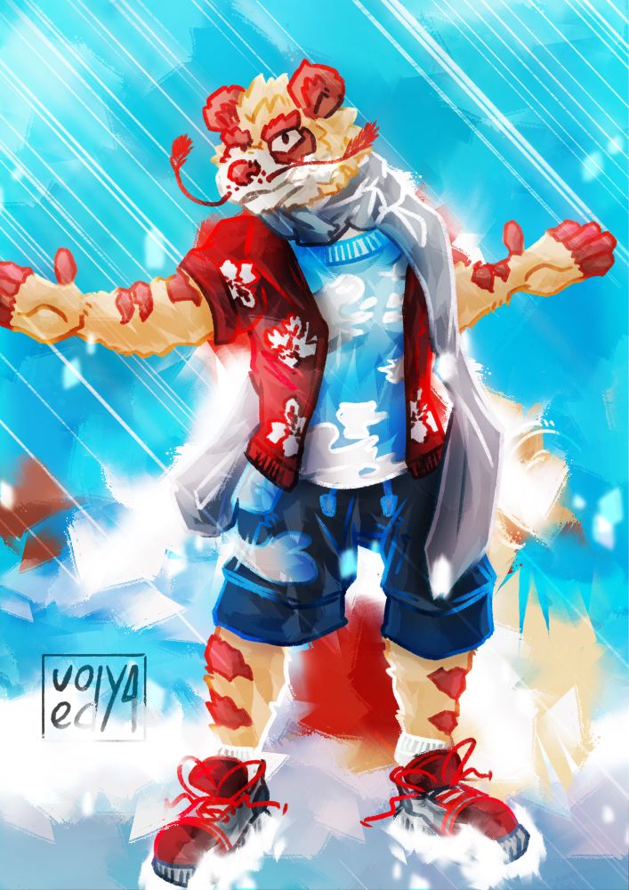 design character oc bear cloud field fullbody art digital digitalart illustration furry furryart wings hand magic affinity dragon freshdesign asia beach waves summer panda