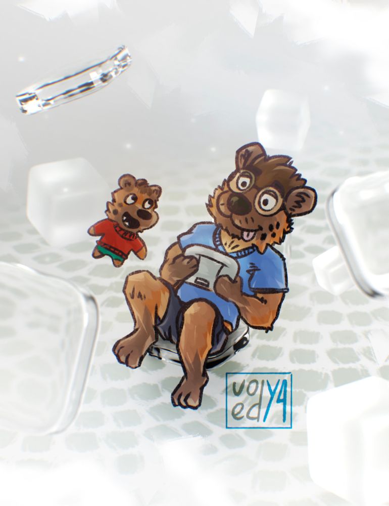 design character oc hyena wiiu blender game fullbody art digital digitalart illustration furry furryart controller glass os floating paradox affinity gift happy