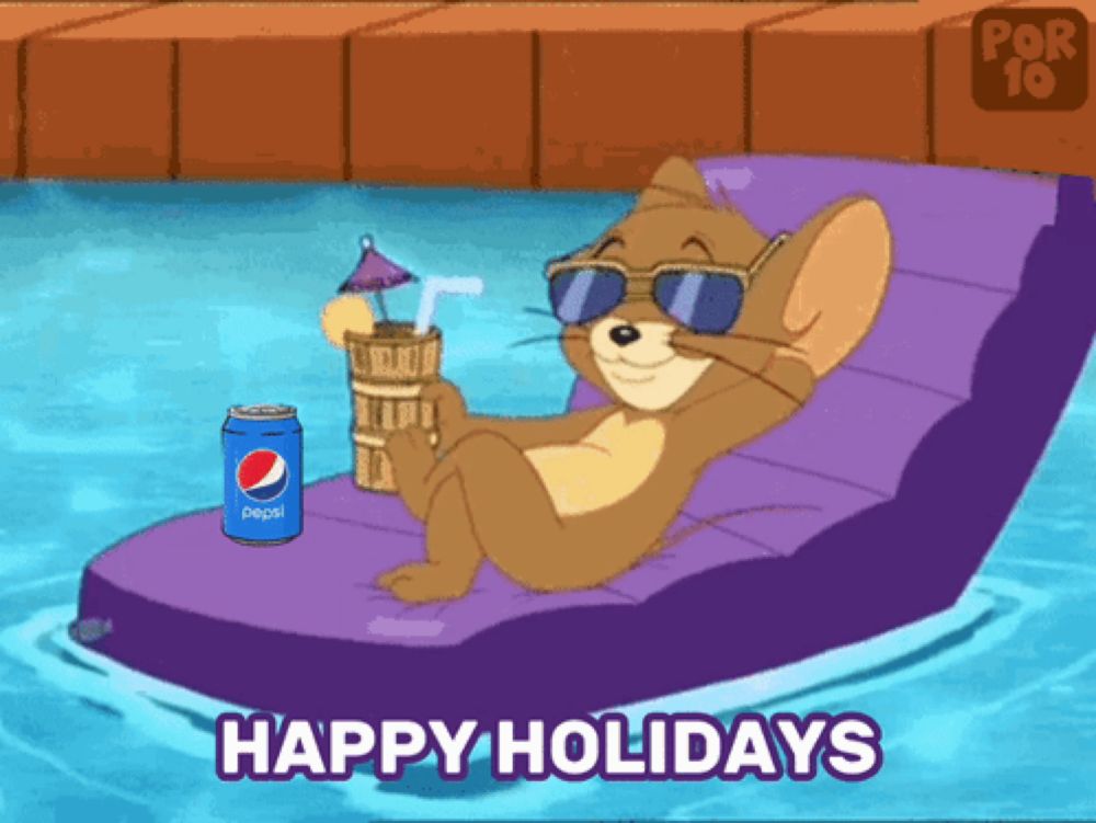 a cartoon of jerry laying in a pool with a pepsi can