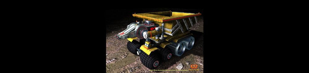 A yellow energy harvester vehicle on eight wheels.