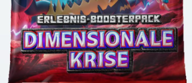 Screenshot eines Boosterpacks aus der App TCG Pocket. Auf dem Booster steht „Erlebnis-Boosterpack Dimensionale Krise“ 